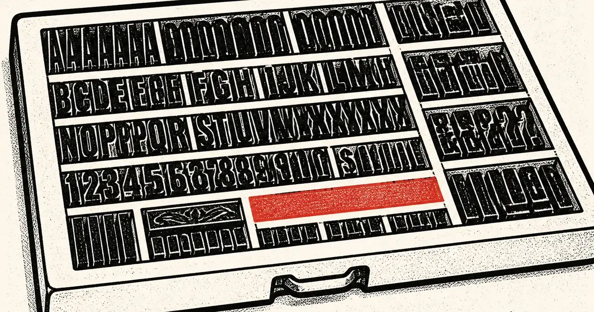Galley tray of type-masses on grainy off-white paper