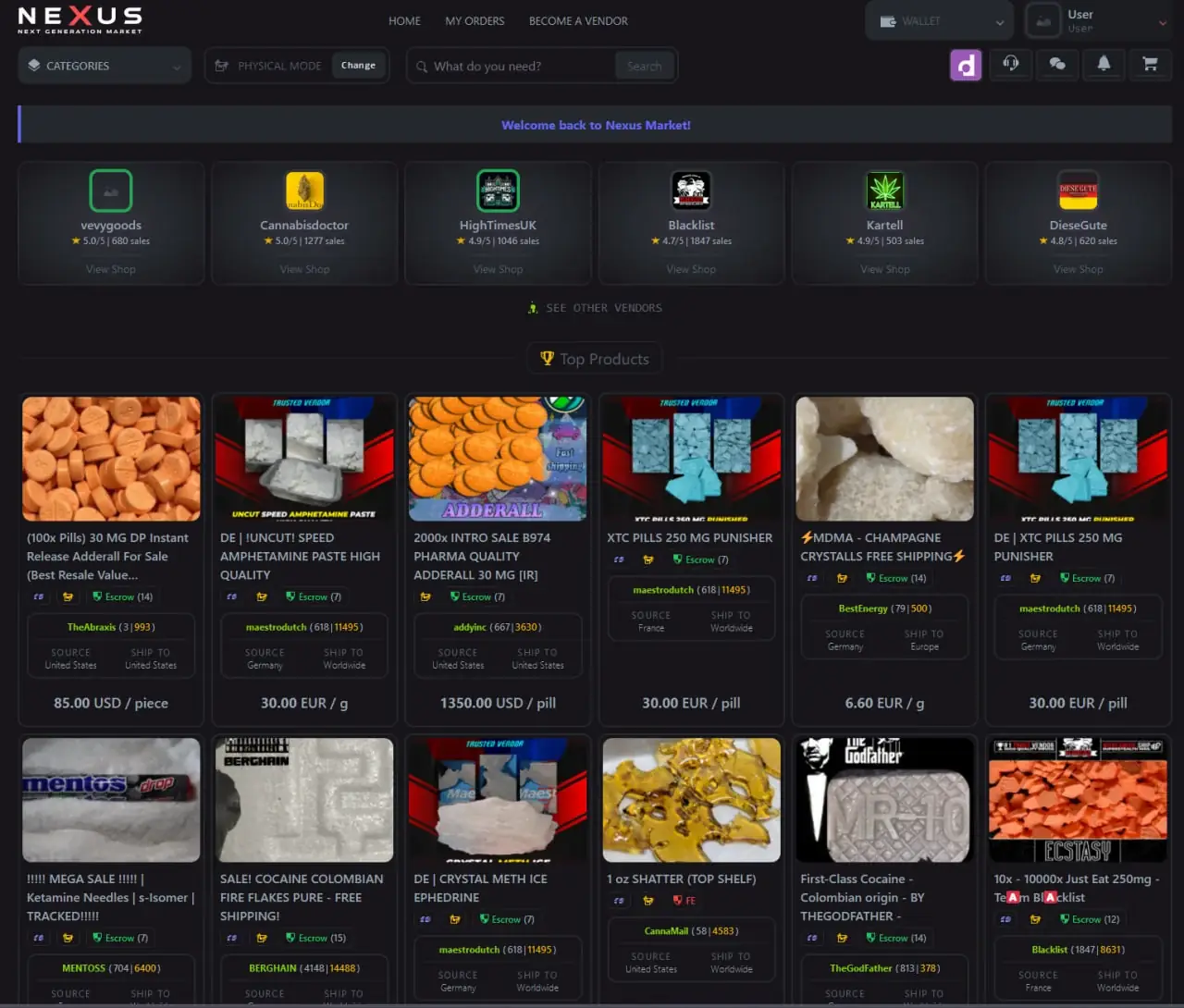Full Nexus Market marketplace screenshot shown without cropping